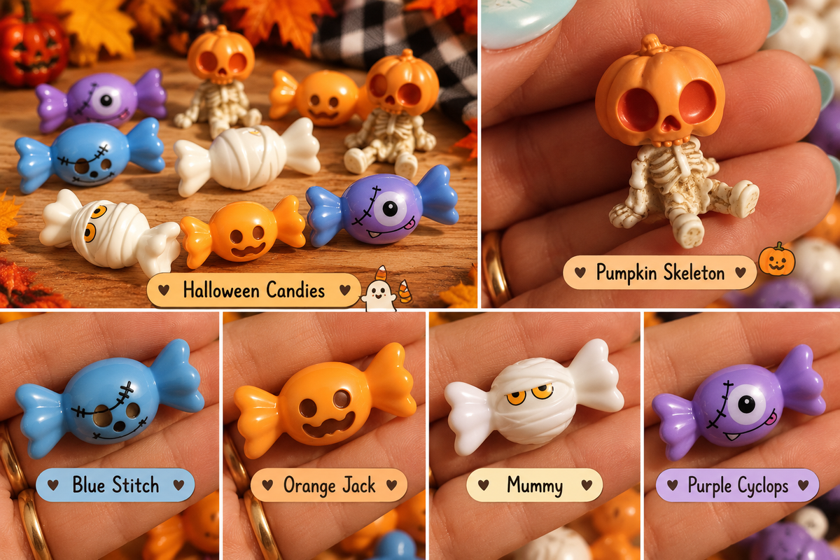 10pcs Halloween/Fall Cabochons - Skeleton & candies