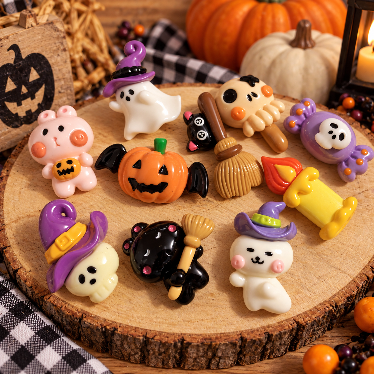 10pcs Halloween/Fall Cabochons - spooky cute mix