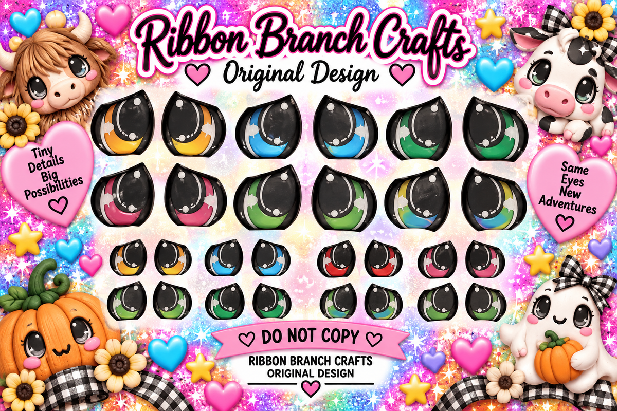 RBC#28 / ORIGINAL DESIGN / Resin eyes for clay / Ribbon Branch Crafts / air dry foam clay / porcelain clay / doll eyes / felt eyes