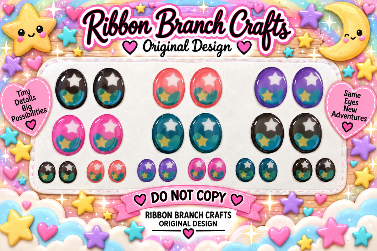 RBC #10 / ORIGINAL DESIGN / Resin eyes for clay / Ribbon Branch Crafts / air dry foam clay / porcelain clay / doll eyes / felt eyes/ kawaii