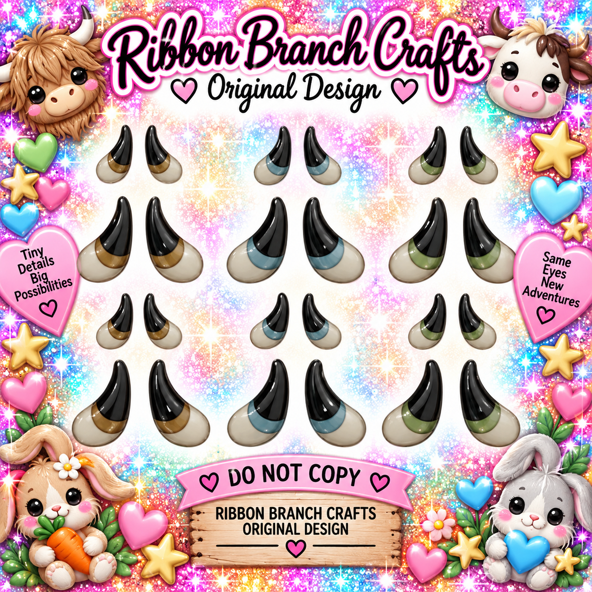 RBC#15 / ORIGINAL DESIGN / Resin eyes for clay / Ribbon Branch Crafts / air dry foam clay / porcelain clay / doll eyes /primitive