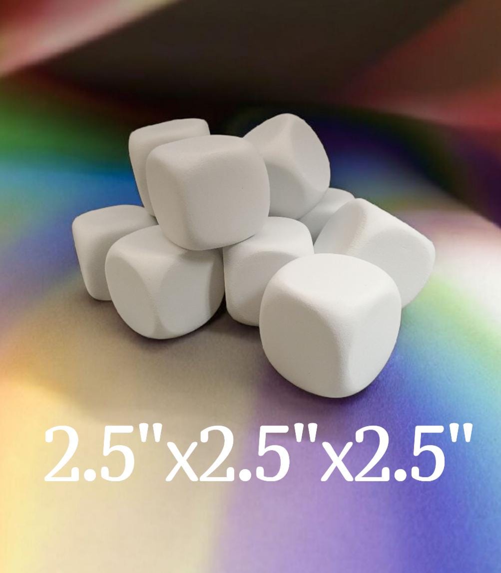 3 SIZES AVAILABLE white foam dice / dense cuttable craft foam / rounded square for crafting