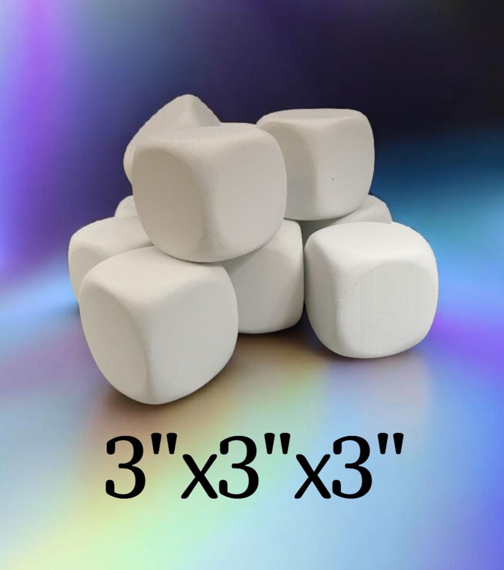 3 SIZES AVAILABLE white foam dice / dense cuttable craft foam / rounded square for crafting