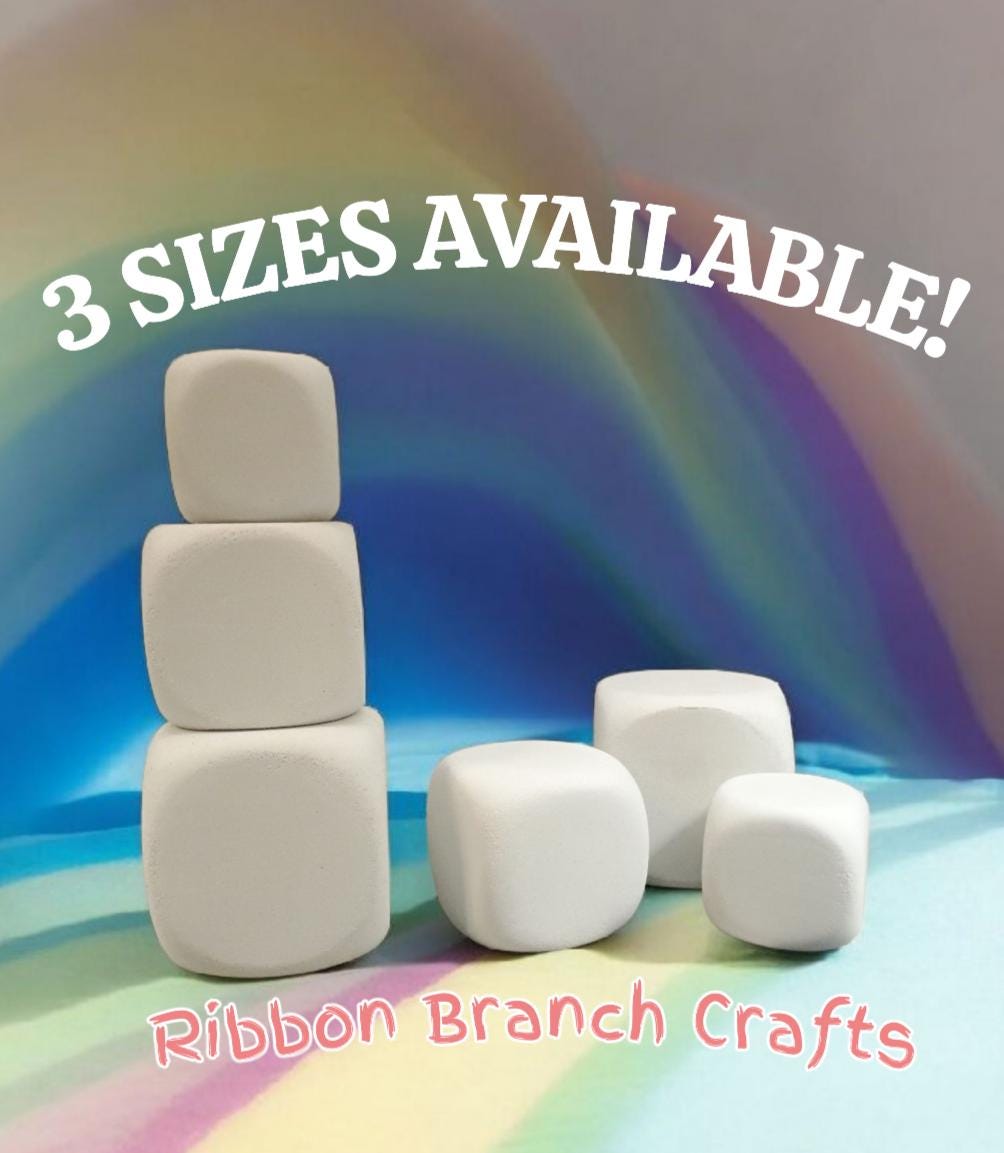3 SIZES AVAILABLE white foam dice / dense cuttable craft foam / rounded square for crafting