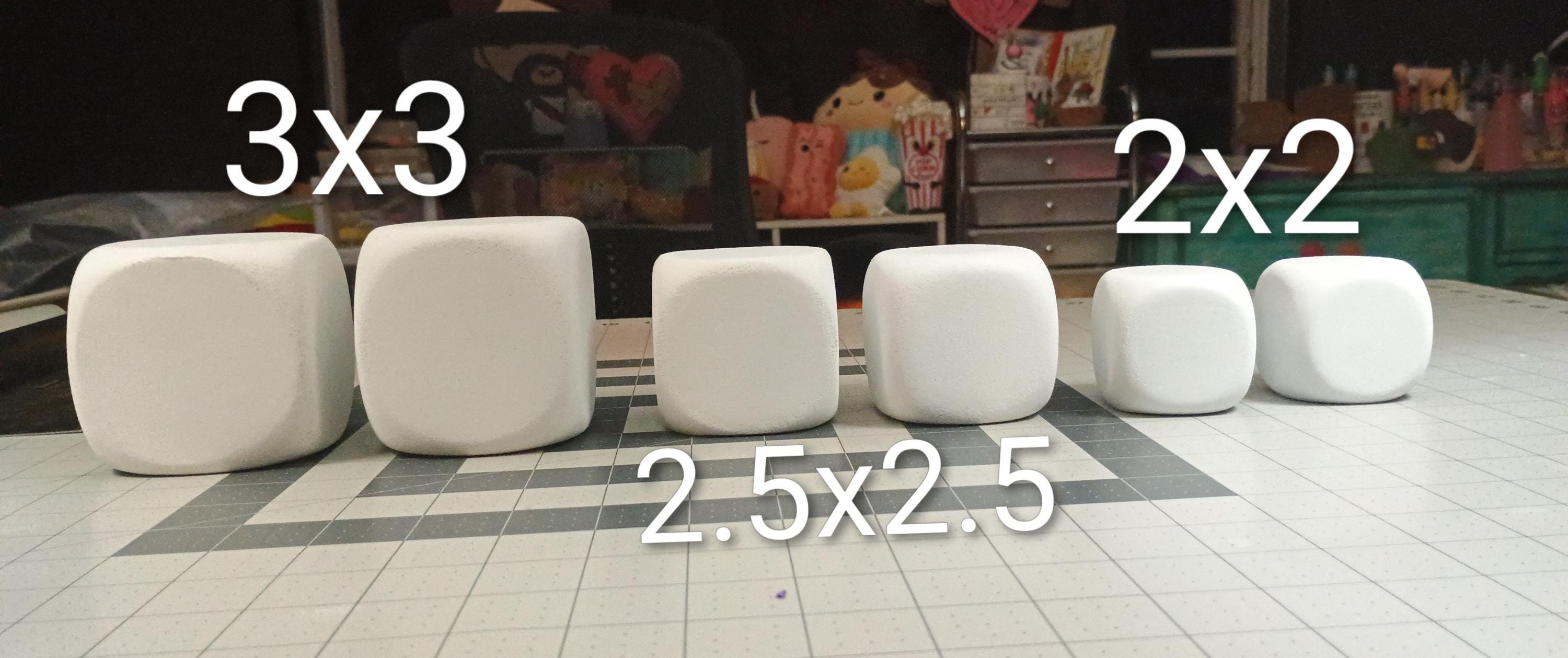 3 SIZES AVAILABLE white foam dice / dense cuttable craft foam / rounded square for crafting