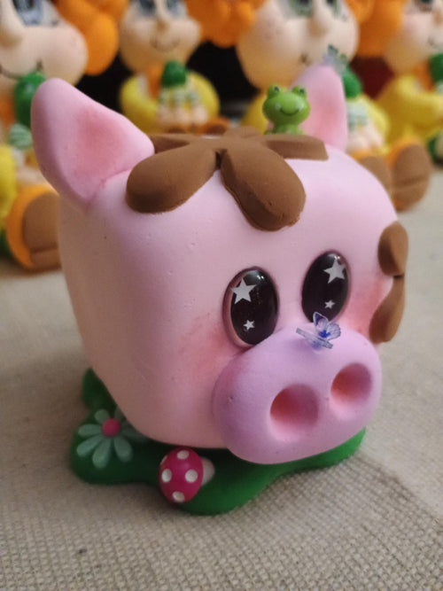 clay pig cuties! Pink pig and butterfly desk office teacher gift