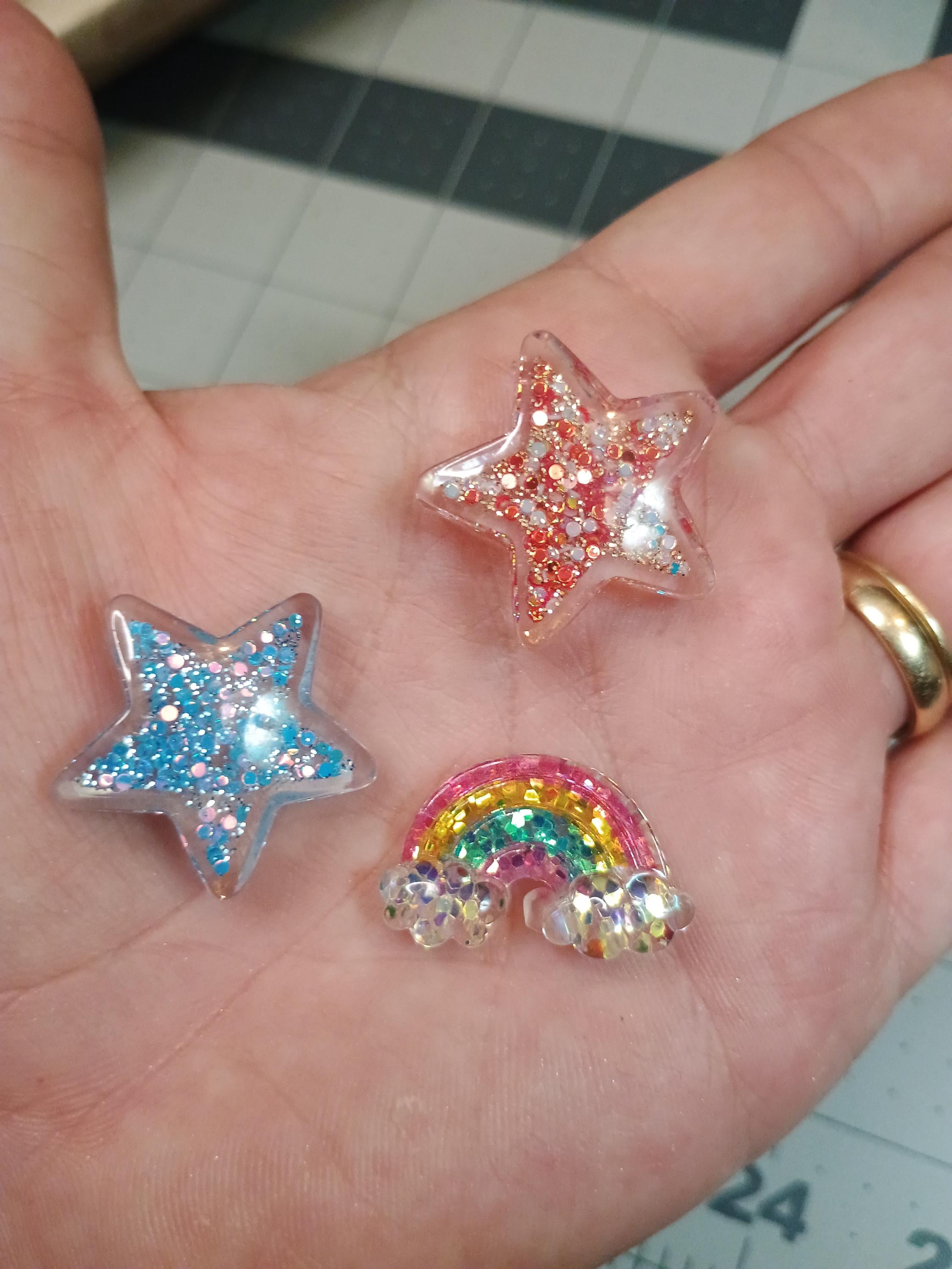 8pc star and rainbow cabachons / 4th of July charms / summer embeds