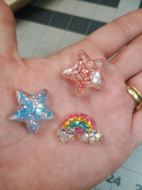 8pc star and rainbow cabachons / 4th of July charms / summer embeds