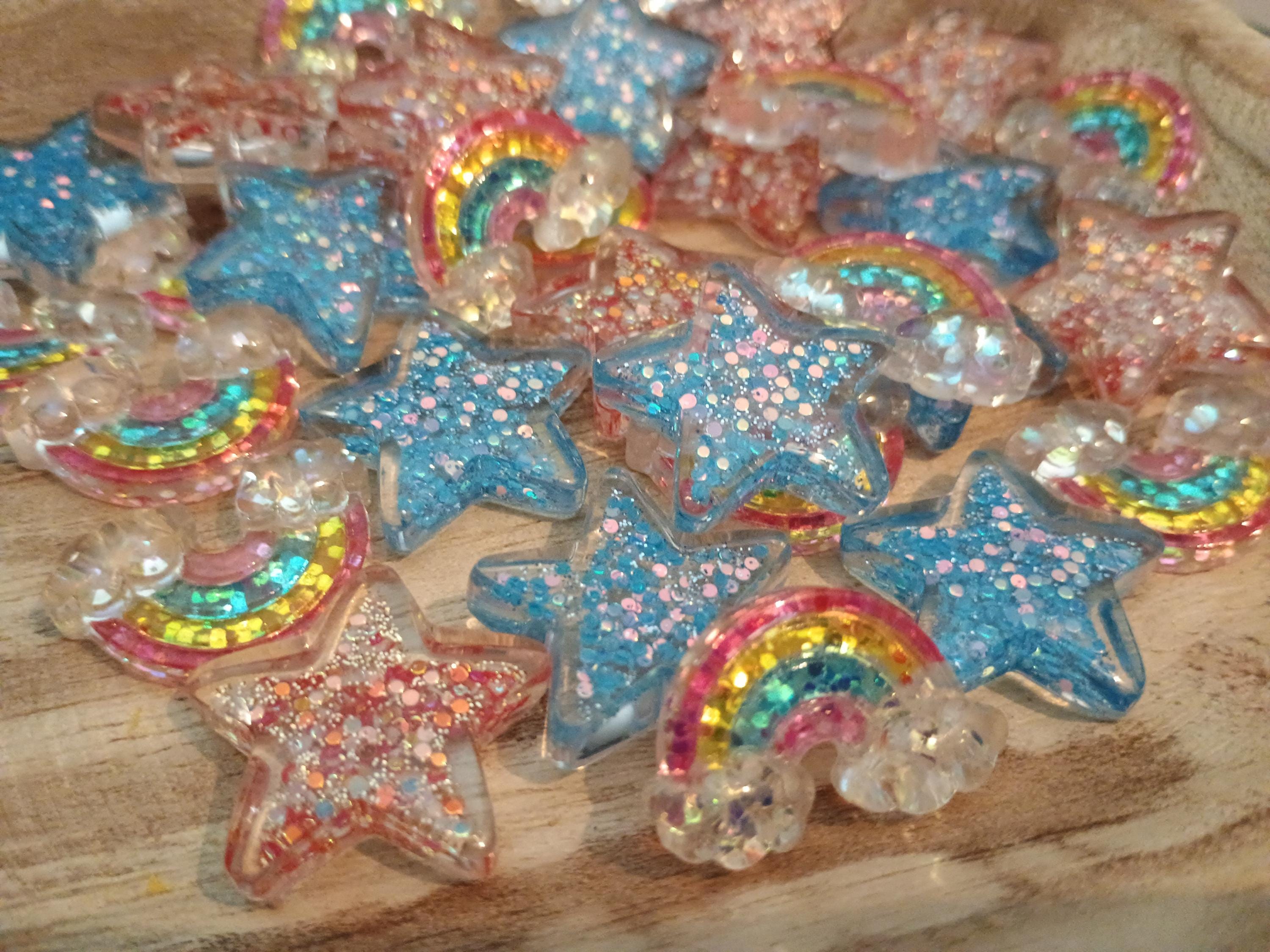 8pc star and rainbow cabachons / 4th of July charms / summer embeds