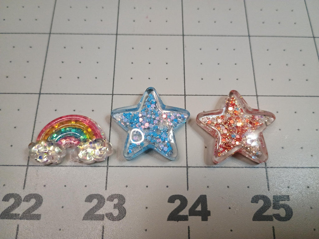 8pc star and rainbow cabachons / 4th of July charms / summer embeds