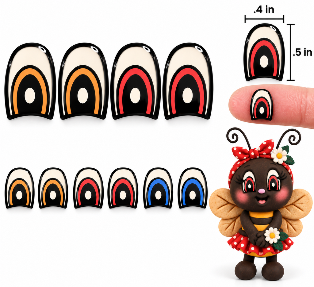 RBC #7 / ORIGINAL DESIGN / Resin eyes for clay / Ribbon Branch Crafts / air dry foam clay / porcelain clay / doll eyes / felt eyes/ retro vintage style