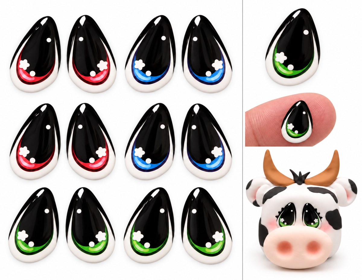 RBC#4 / ORIGINAL DESIGN / Resin eyes for clay / Ribbon Branch Crafts / air dry foam clay / porcelain clay / doll eyes