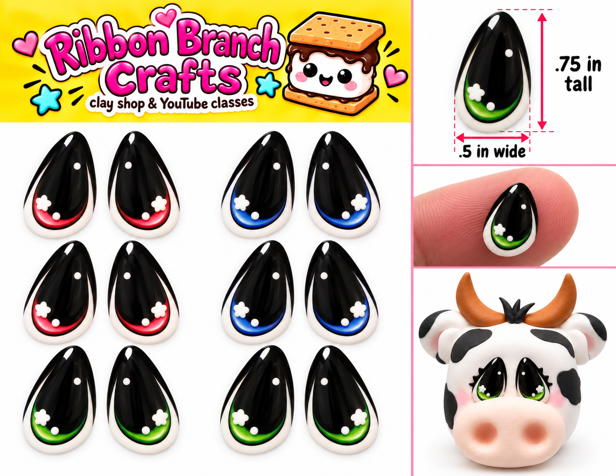 RBC#4 / ORIGINAL DESIGN / Resin eyes for clay / Ribbon Branch Crafts / air dry foam clay / porcelain clay / doll eyes