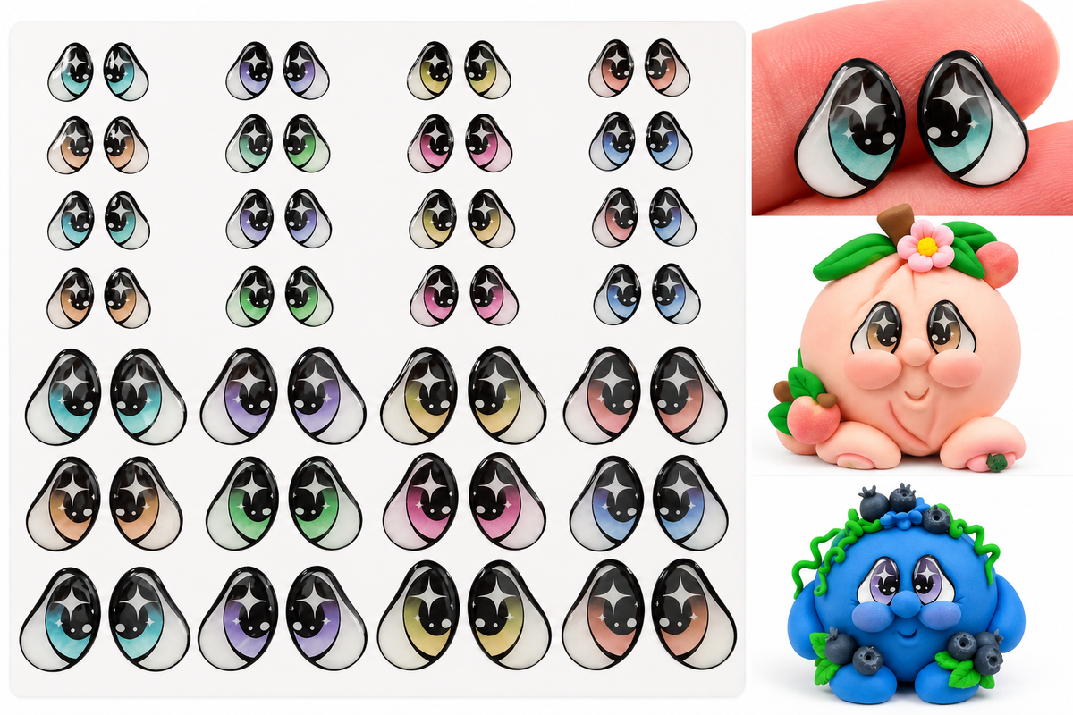 RBC#6 / ORIGINAL DESIGN / Resin eyes for clay / Ribbon Branch Crafts / air dry foam clay / porcelain clay / doll eyes